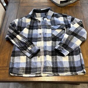 Blue and Black Plaid Coat - Thick Button Up Shirt Jacket